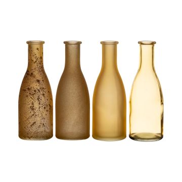 Bottiglie di vetro ANYA, 4 pezzi, giallo-marrone, 18cm, Ø6cm
