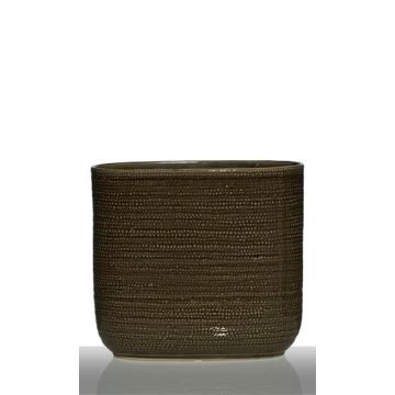 Fioriera ovale in ceramica ALICK con scanalature, marrone, 27x12,5X24cm