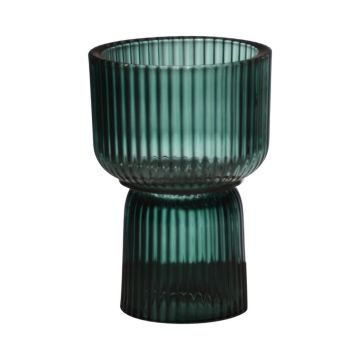 Maxi vaso per tealight KENSIE, scanalature, verde-chiaro, 15,5cm, Ø10,5cm
