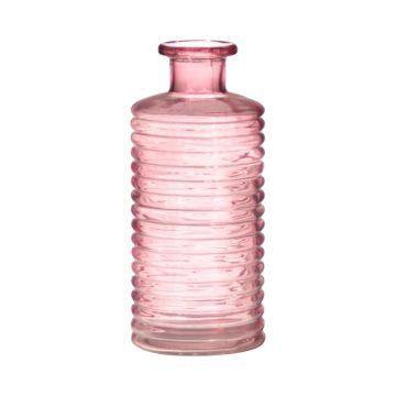Bottiglia di vetro STUART con scanalature, rosa-trasparente, 21,5cm, Ø9,5cm