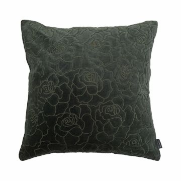 Cuscino in velluto ALAIA, motivo a rose, verde bosco, 45x45cm