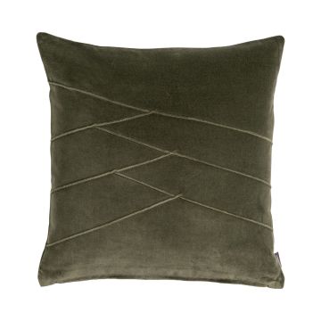 Cuscino in velluto NOELANI, cuciture decorative angolate, verde oliva, 45x45cm