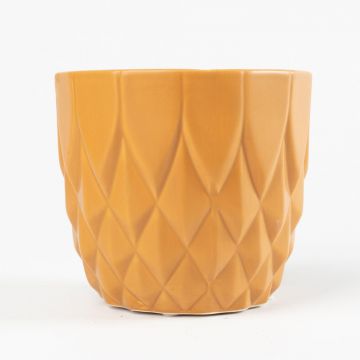 Fioriera in ceramica MIGUEL, motivo geometrico, giallo senape, 12cm, Ø13,5cm