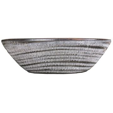 Ciotola di ceramica a forma di barca TIAM con scanalature, marrone-bianco, 47x23x14cm
