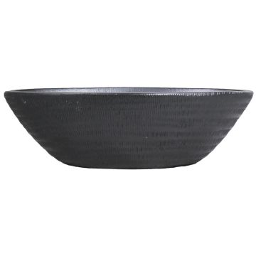 Ciotola di ceramica a forma di barca TIAM con scanalature, nero-opaco, 47x23x14cm