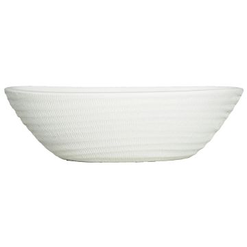 Ciotola di ceramica a forma di barca TIAM con scanalature, bianco-opaco, 47x23x14cm