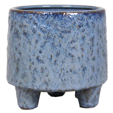 Fioriera NOREEN, ceramica, maculato, su piedi, blu-marrone, 13,8cm, Ø14cm