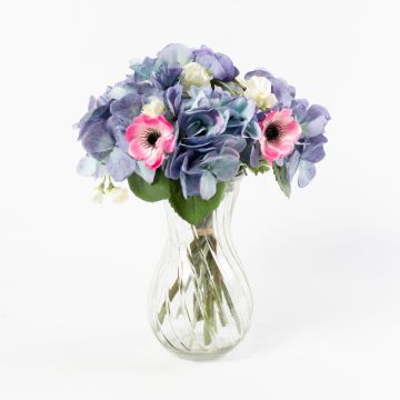 Bouquet di ortensie artificiali PENELOPE anemone, blu-bianco, 30cm, Ø20cm
