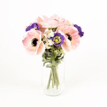 Bouquet di anemoni di plastica AIMEE, margherite, blu-rosa, 30cm, Ø20cm