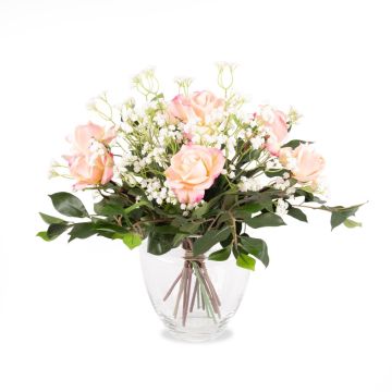 Bouquet di rose artificiali AMELIE, gipsofila, rosa, 45cm, Ø40cm