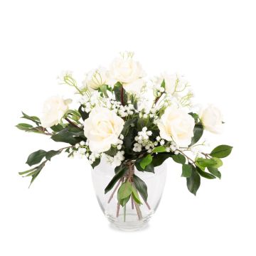 Bouquet di rose artificiali AMELIE, gipsofila, bianco, 45cm, Ø40cm