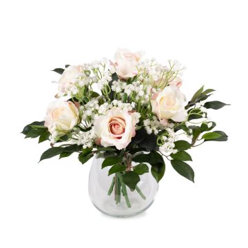 Bouquet di rose artificiali ELLI, gipsofila, rosa-bianco, 35cm, Ø30cm