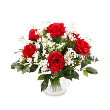 Bouquet di rose artificiali ELLI, gipsofila, rosso, 35cm, Ø30cm