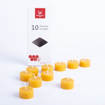 Candele di cera d'api BABETTE, 10 pezzi, giallo-naturale, 2cm, Ø3,7cm, 4h - Made in Germany