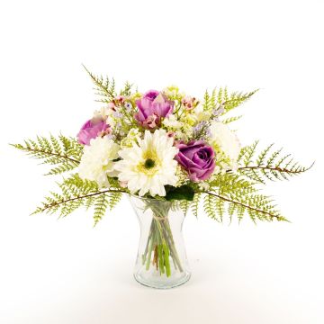 Bouquet di gerbera di plastica MALIA rosa, garofano, bianco-viola, 40cm, Ø30cm