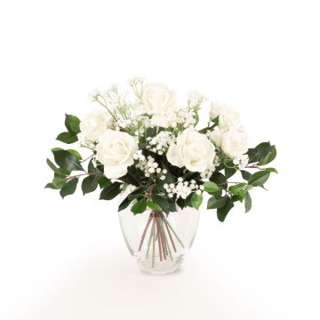 Bouquet di rose artificiali AMELIE, gipsofila, bianco, 45cm, Ø40cm