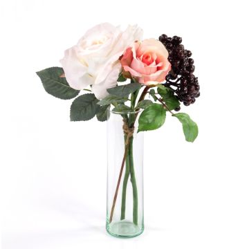 Composizione di rose artificiali QUINZY, bacche, rosa, 30cm, Ø15cm