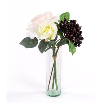 Composizione di rose artificiali QUINZY, bacche, rosa-bianco, 30cm, Ø15cm