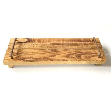Vassoio vintage in legno FENRIK con manico, fiammato naturale, 40x14x4cm